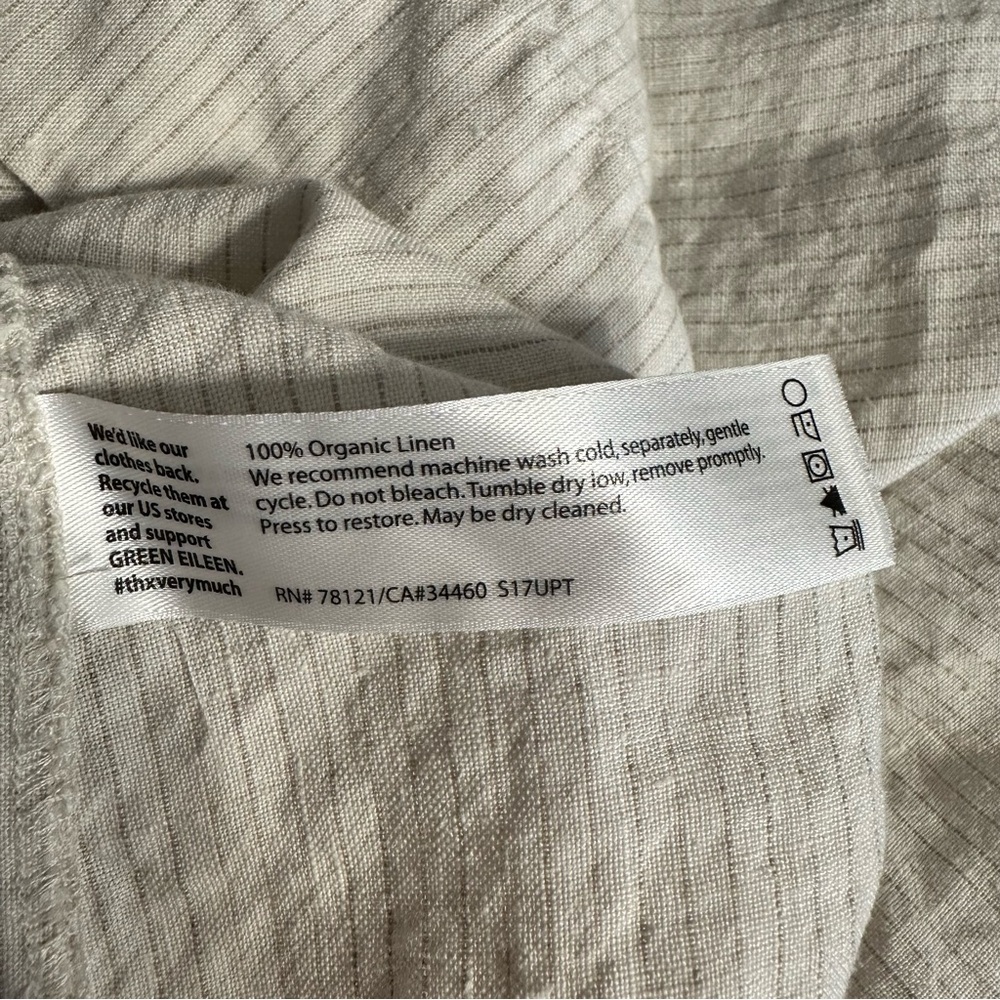 Eileen Fisher Cream Stripe Organic Linen Mini Dress sz Small Pocket Short Sleeve - Picture 10 of 11